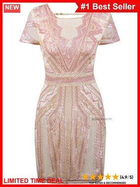 1920s Sequin Beaded Flapper Dress Art Deco Gatsby Cocktail